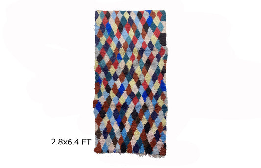 Moroccan diamond area rug 3x6, small vintage colorful rug.