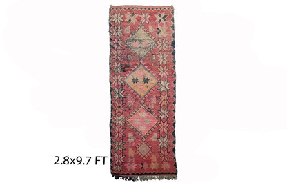 Moroccan Diamond rug runner 3x10, Narrow Berber runner rugs.