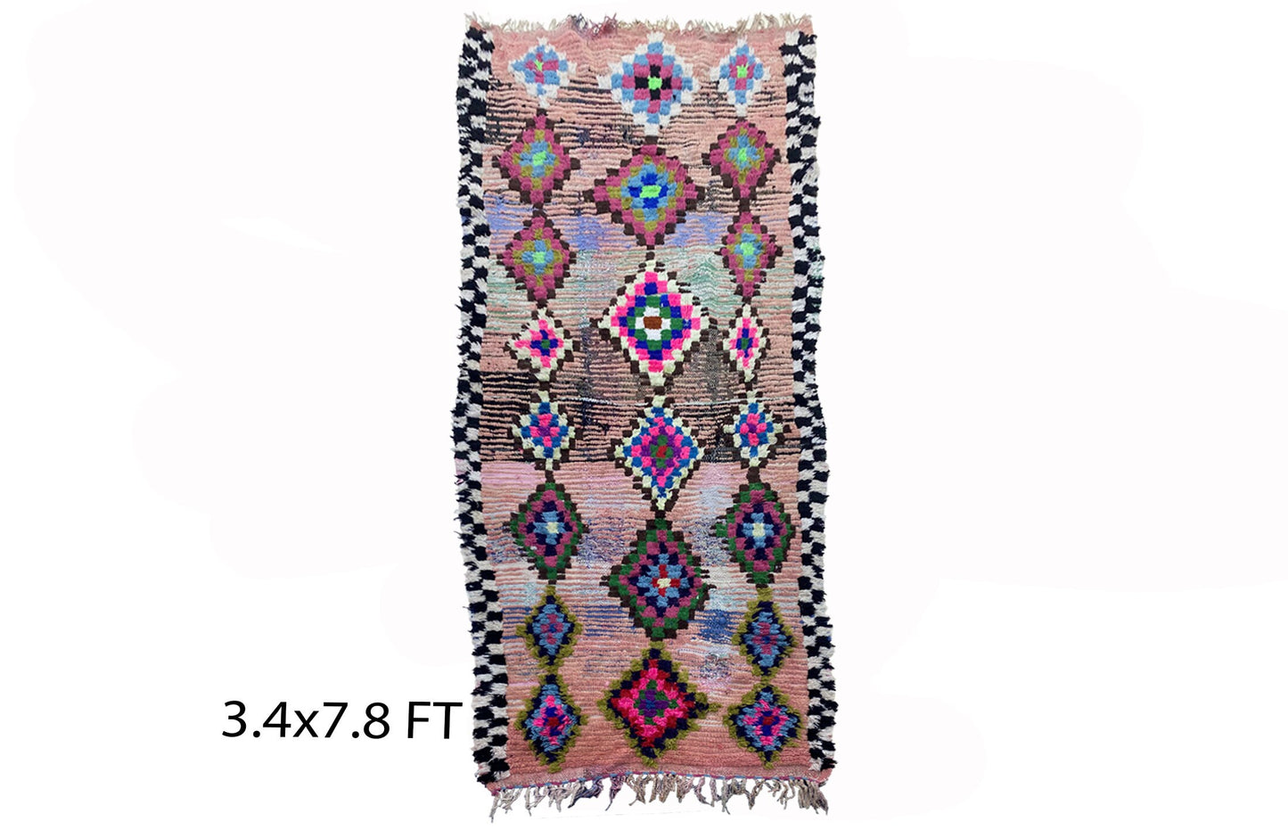 Moroccan diamond runner rug 3x8, Berber colorful rug runner.