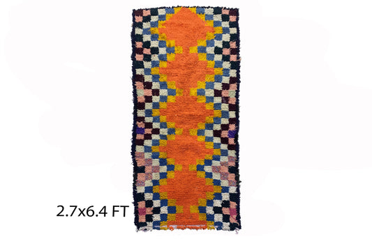 Small Berber Moroccan runner rug 3x6, vintage colorful rug runner.