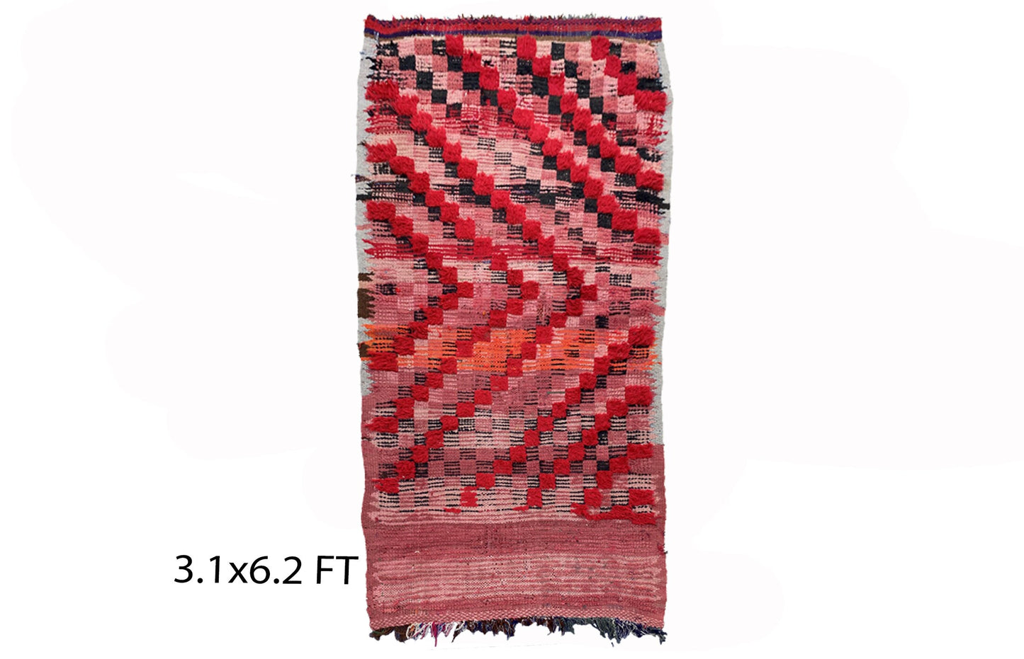 Vintage colorful rug 3x6, Moroccan checkered rug.