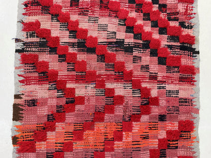 Vintage colorful rug 3x6, Moroccan checkered rug.