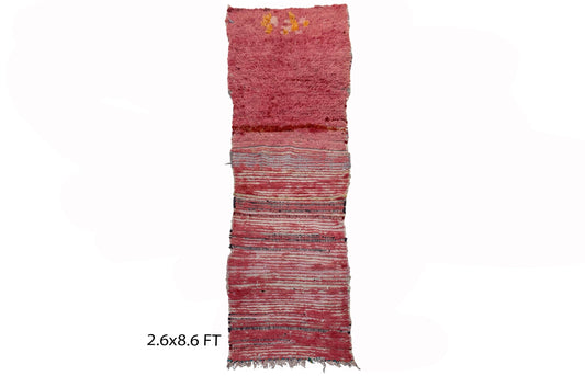 Solid faded red runner rug 3x9 , Moroccan vintage rug runner.