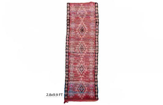 faded woven runner rug, Moroccan vintage rug runner 3x10.