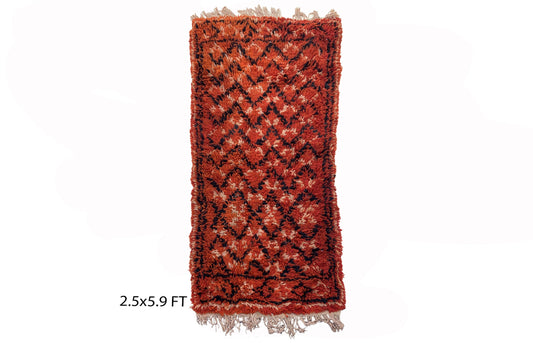 Vintage colorful rug runner 2.5x6, small Moroccan runner rug.