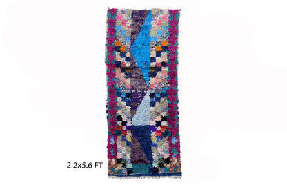 Moroccan Vintage runner rug 2x6, small abstract rug runner.