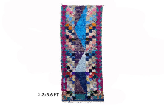 Moroccan Vintage runner rug 2x6, small abstract rug runner.