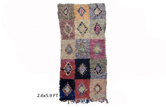 Colorful diamond runner rug 3x6, Moroccan Berber rug runner.