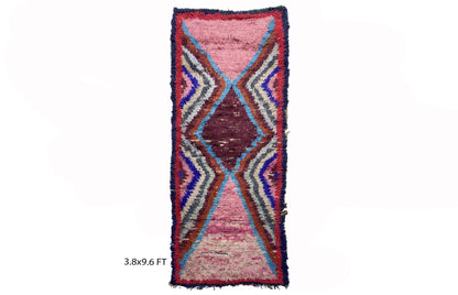 Moroccan vintage runner rug 4x10, handwoven woven rug runner.