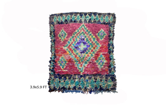 Moroccan Colorful Area Rug 4x6, Boucherouite Vintage rug.