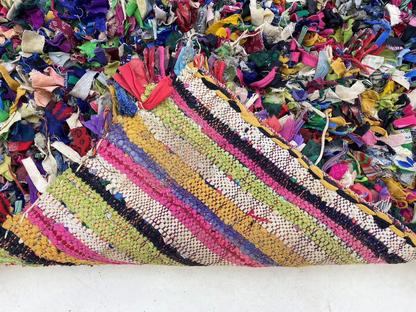 Abstract Boucherouite rug runner 3x9, Moroccan colorful runner rug.