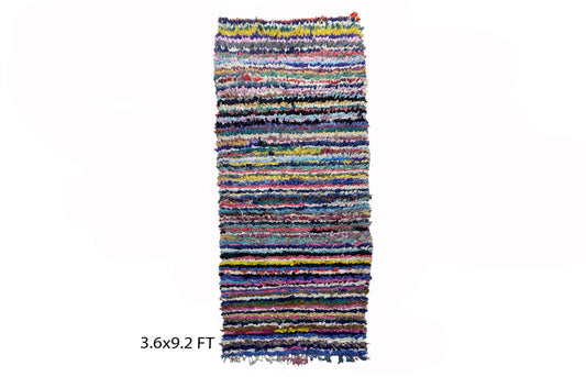 Colorful striped rug runner 4x9, Long Moroccan runner rug.