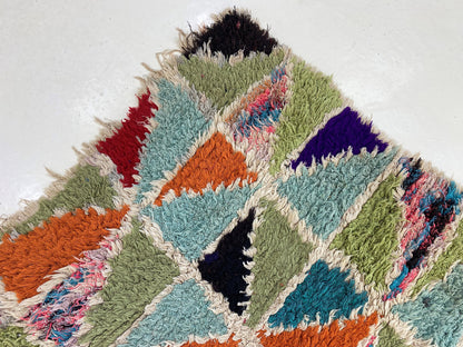 Small colorful vintage rug 3x5, Moroccan Berber area rug.