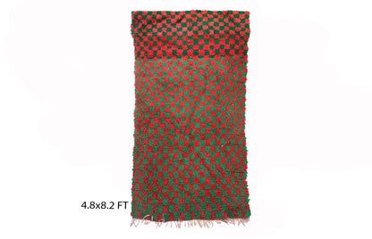 Checkered red and green rug 5x8, Moroccan vintage area rug.