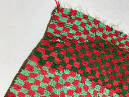Moroccan checkered runner rug 4x9.5, narrow vintage rug runner.
