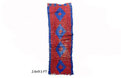 Narrow diamond rug runner 3x9.5, Moroccan vintage runner rug.