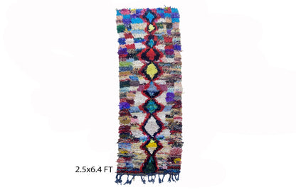Moroccan vintage runner rug 2.5x6, Berber colorful runner rug.