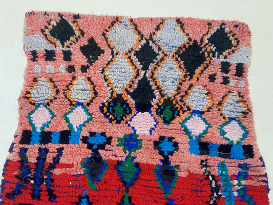 Extra narrow colorful runner rug 2x11, Moroccan vintage rug runner.