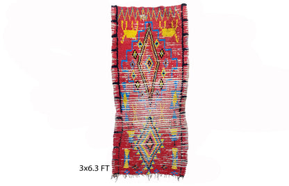 Moroccan colorful faded rug 3x6, Berber vintage used rugs.