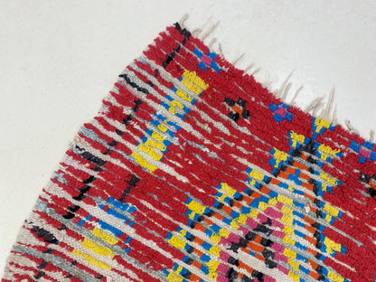 Moroccan colorful faded rug 3x6, Berber vintage used rugs.