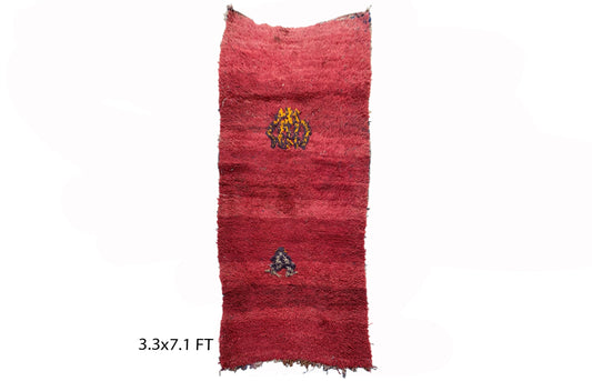 Berber Moroccan red runner rug 3x7, Narrow vintage rug runner.