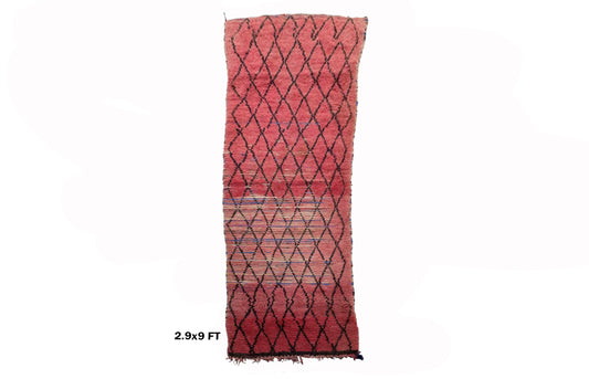 Moroccan grid runner, vintage Berber rug runner 3x9.