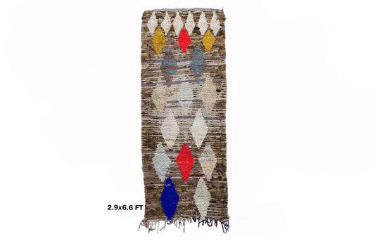 Diamond rug runner, Moroccan Vintage runner rug 3x7.
