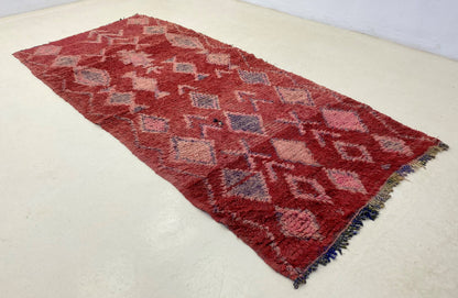 Moroccan red vintage runner rug 4x8, Narrow Berber rug runner.