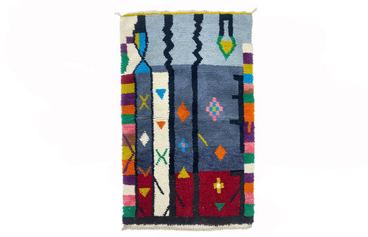 Hand Knotted Moroccan Rug , Colorful custom Berber Boho Rug.