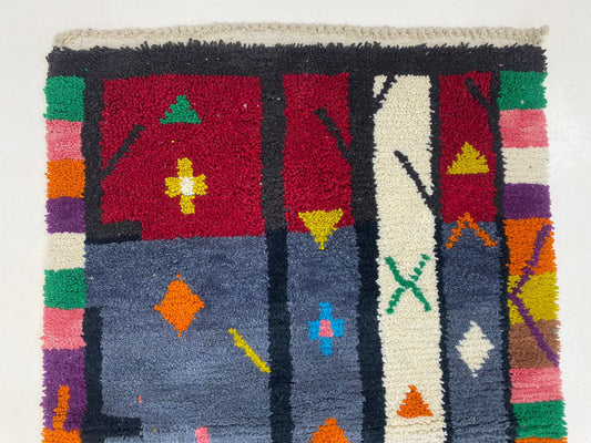 Hand Knotted Moroccan Rug , Colorful custom Berber Boho Rug.