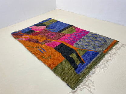 Vibrant Moroccan Handmade Wool Rug, Colorful Boho Area Rug.