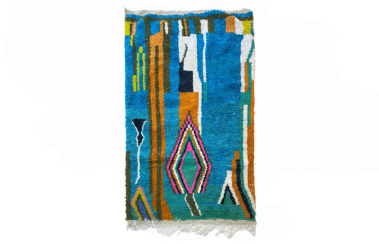 One of a Kind Custom Berber Wool Rug, Colorful Handwoven Moroccan Area Rug.