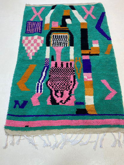 Vibrant Custom Berber Wool Rug, Colorful Handwoven Moroccan Area Rug.