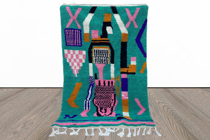 Vibrant Custom Berber Wool Rug, Colorful Handwoven Moroccan Area Rug.
