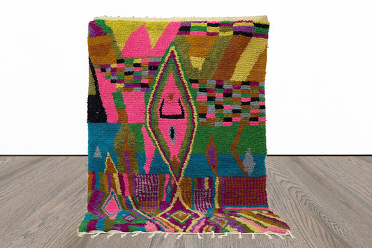Unique Custom-sized Berber Area Rug, Colorful Moroccan Handwoven Carpet.