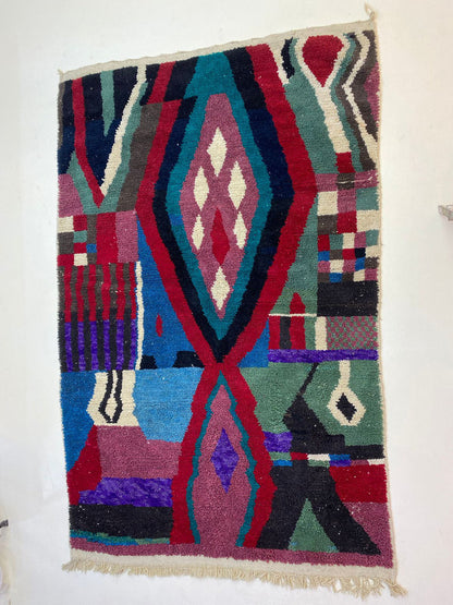 Colorful Moroccan Area Rug, Custom Hand Knotted Berber Wool Rug.