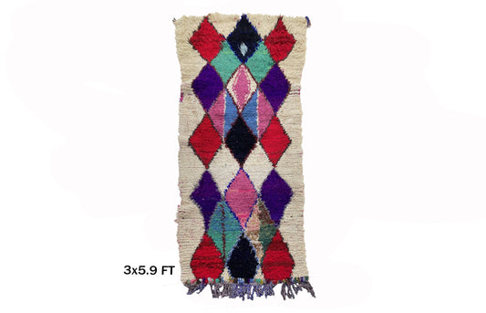 Handwoven Berber Moroccan 3x6 Rug, Colorful Vintage Diamond Rug.