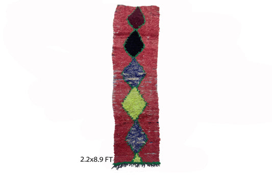 Moroccan Colorful Wool 2x9 Rug Runner , Berber Diamond colorful runner rug.