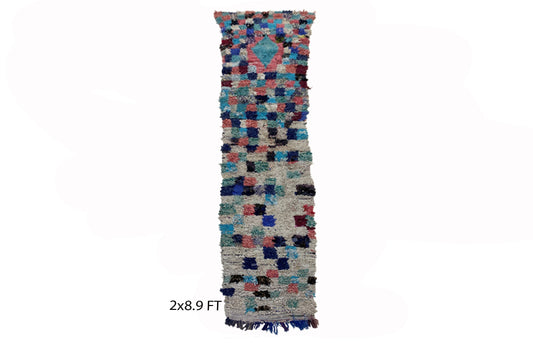 Narrow Checkered colorful 3x9 runner Rugs, hallway vintage runner rug.