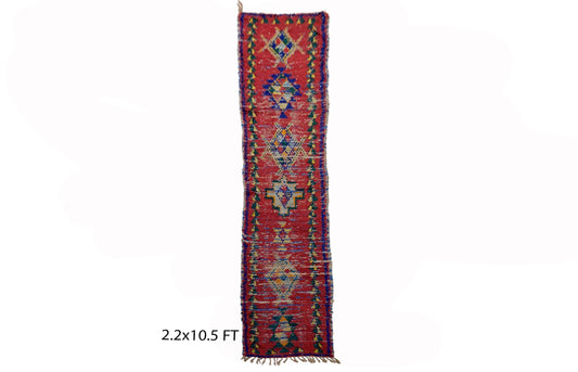 Long Moroccan Red 2x10.5 runner rug, Entryway Vintage Rug Runner.