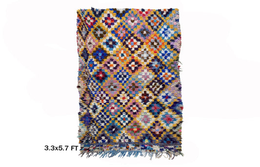 Moroccan checkered colorful 3x6 ft rug.