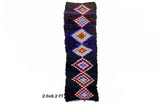 Long Vintage Moroccan diamond 8x3 runner rug.