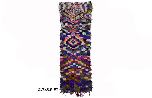 Long Colorful vintage berber 3x8 runner rug.