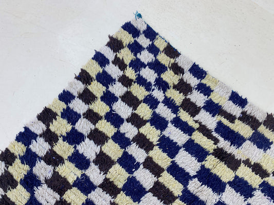 4x7 Moroccan Checkered Area Rug, Berber Unique Design.