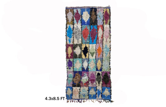 4x9 Boucherouite Moroccan Runner Rug, Colorful Diamond Pattern .