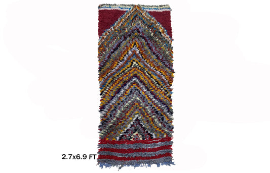 Checkered colorful Moroccan 3x7 runner rug.