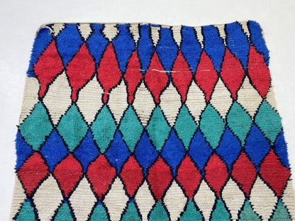 5x7 Colorful Diamond Moroccan Area Rug, Vintage Berber Style.