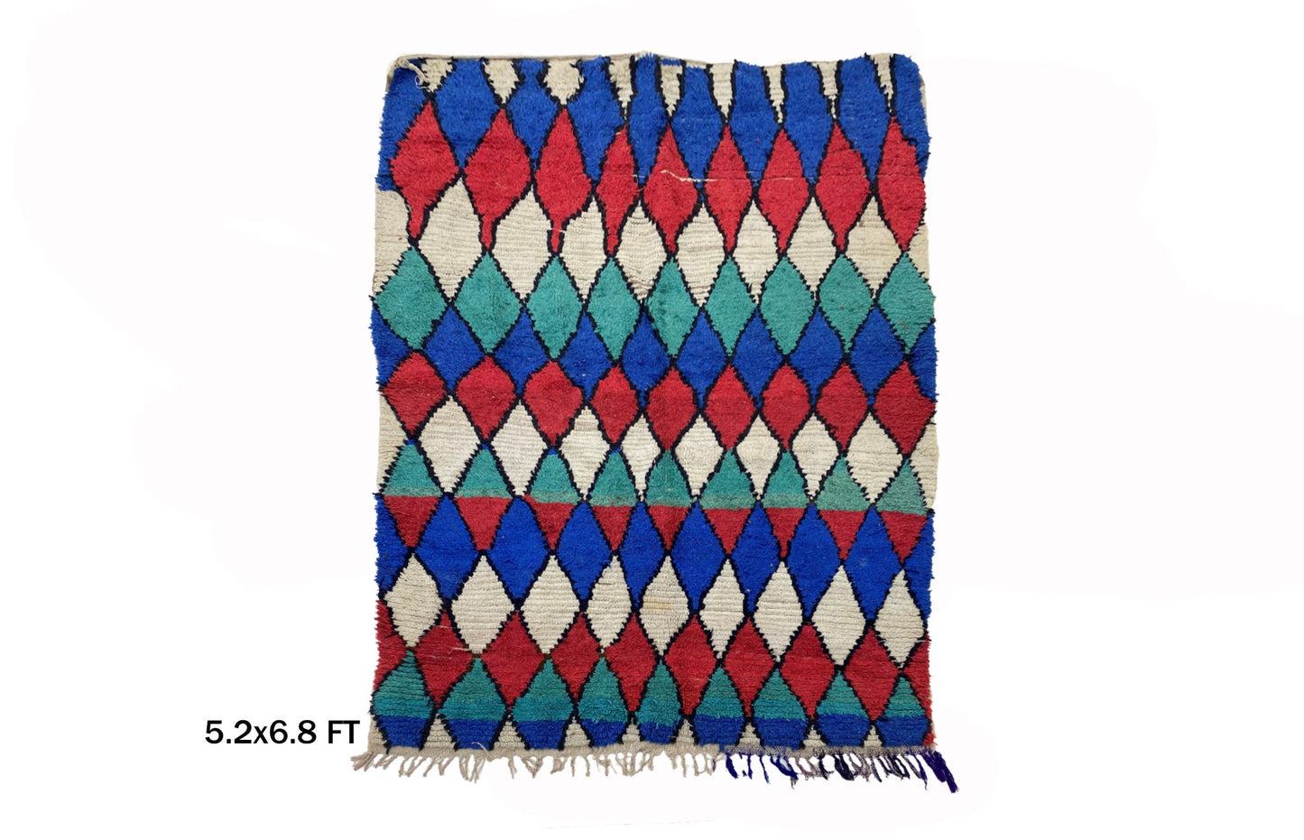 5x7 Colorful Diamond Moroccan Area Rug, Vintage Berber Style.