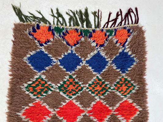 Moroccan berber shag narrow 2x9 runner rug.
