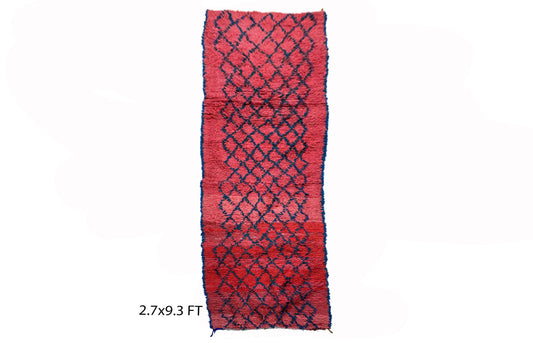Moroccan black and red grid 3x9 Runner Rug.